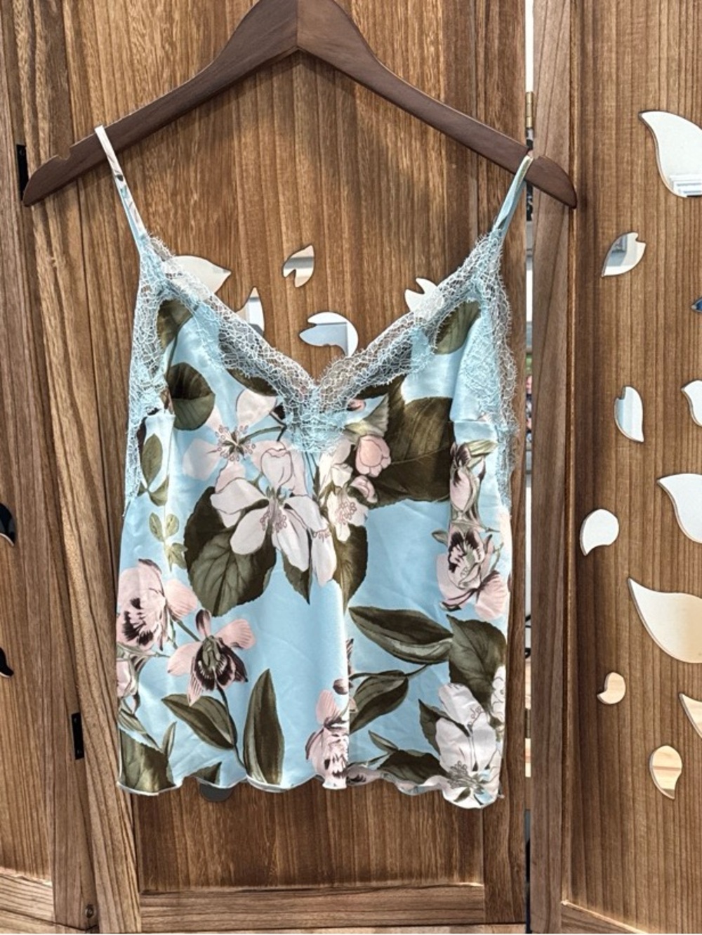 Victoria's Secret Satin Floral Chemise with Blue Lace Trim